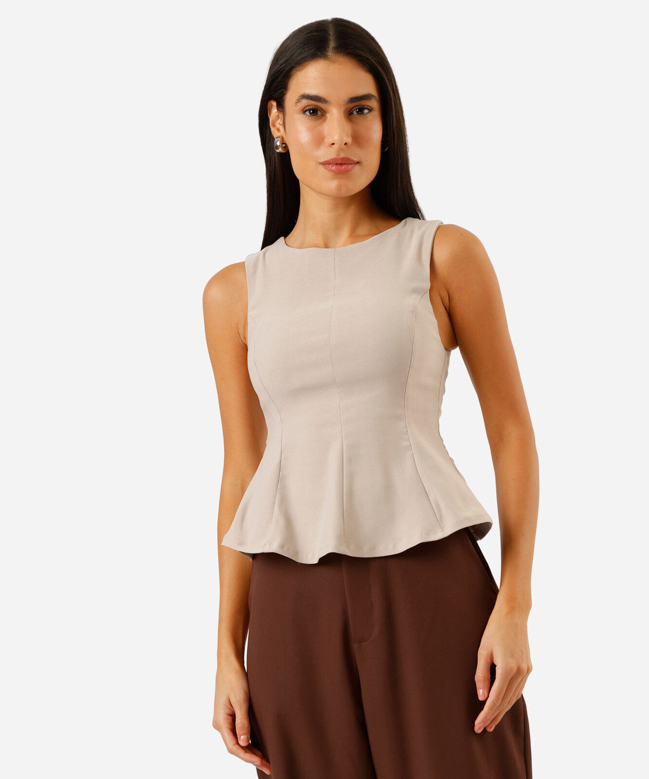 blusa peplum feminina decote canoa bege