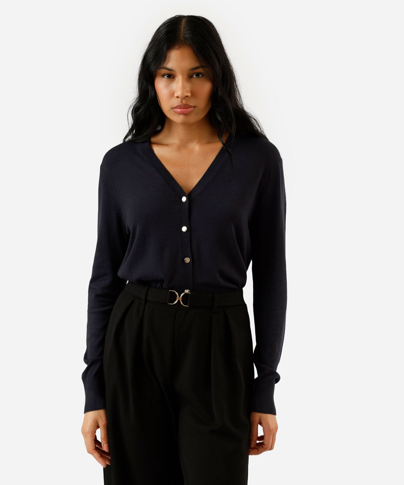 cardigan feminino de tricot decote v azul