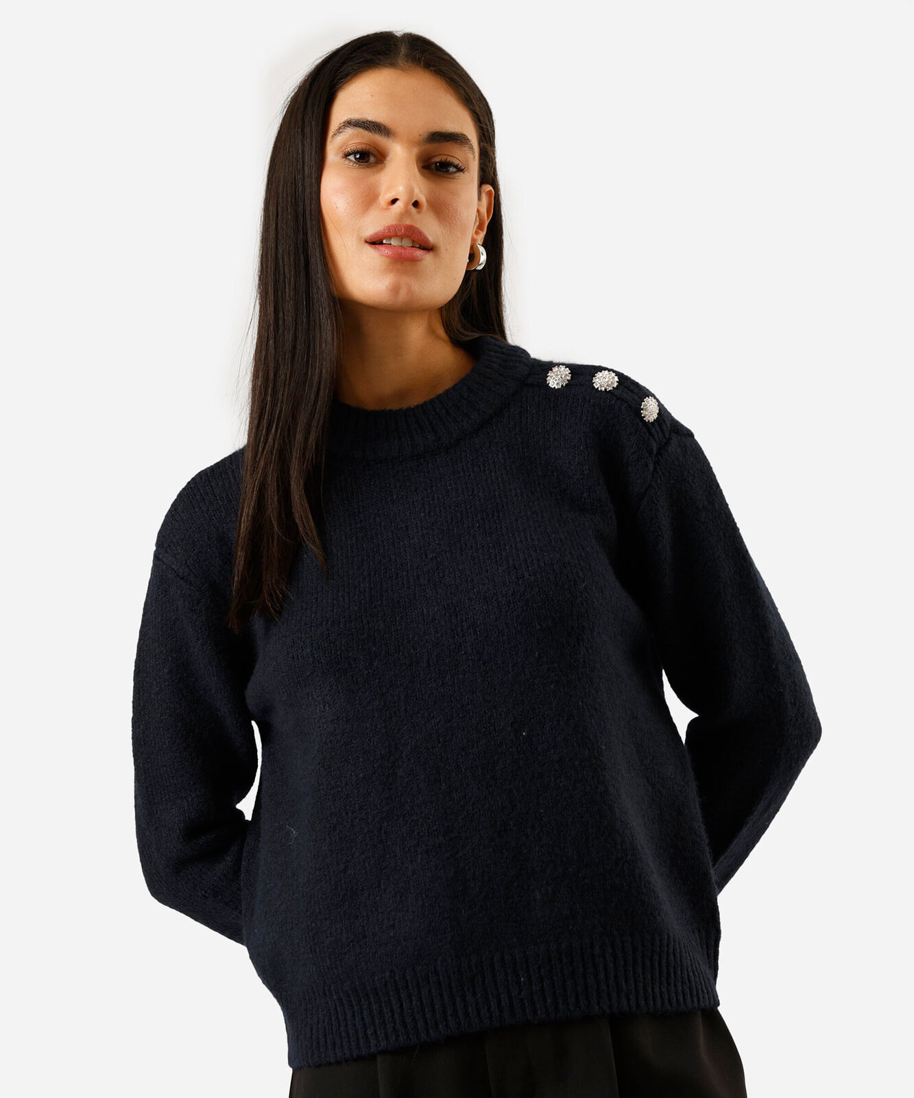 suéter feminino de tricot com botões azul