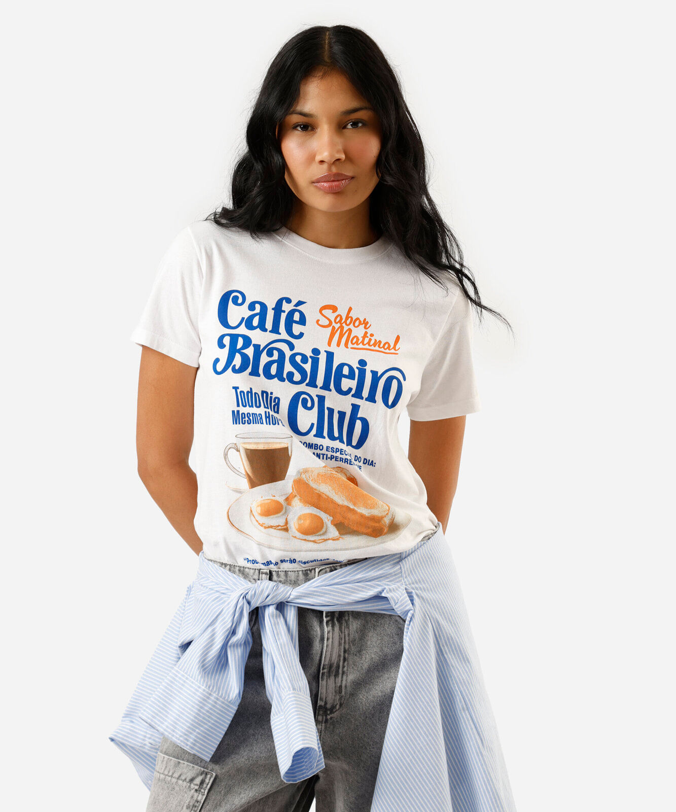 camiseta feminina de algodão manga curta estampada off white