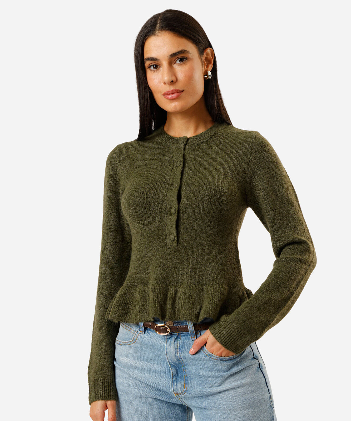 suéter peplum feminino de tricot verde