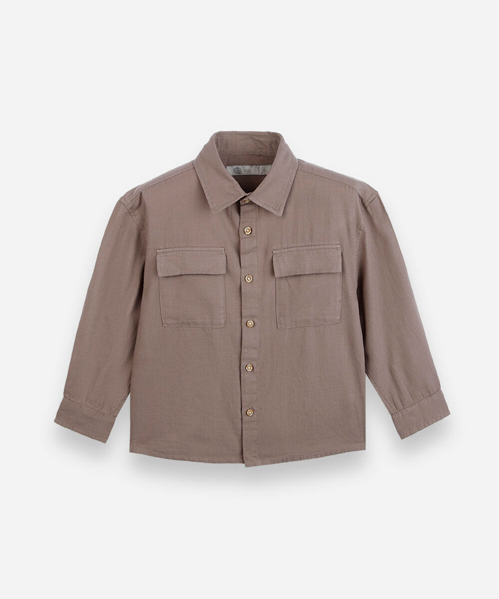 camisa infantil de algodão com bolsos marrom