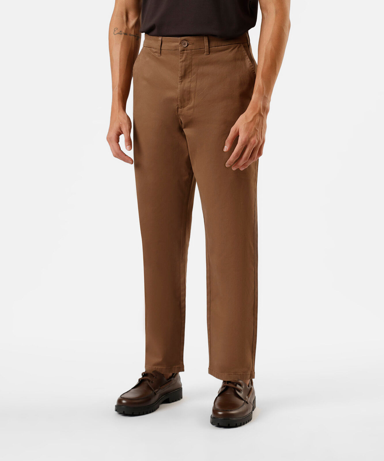 calça chino reta masculina de algodão marrom