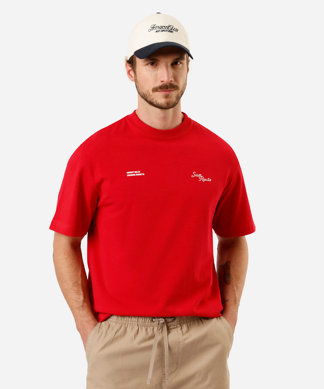 camiseta masculina de algodão sun route vermelho