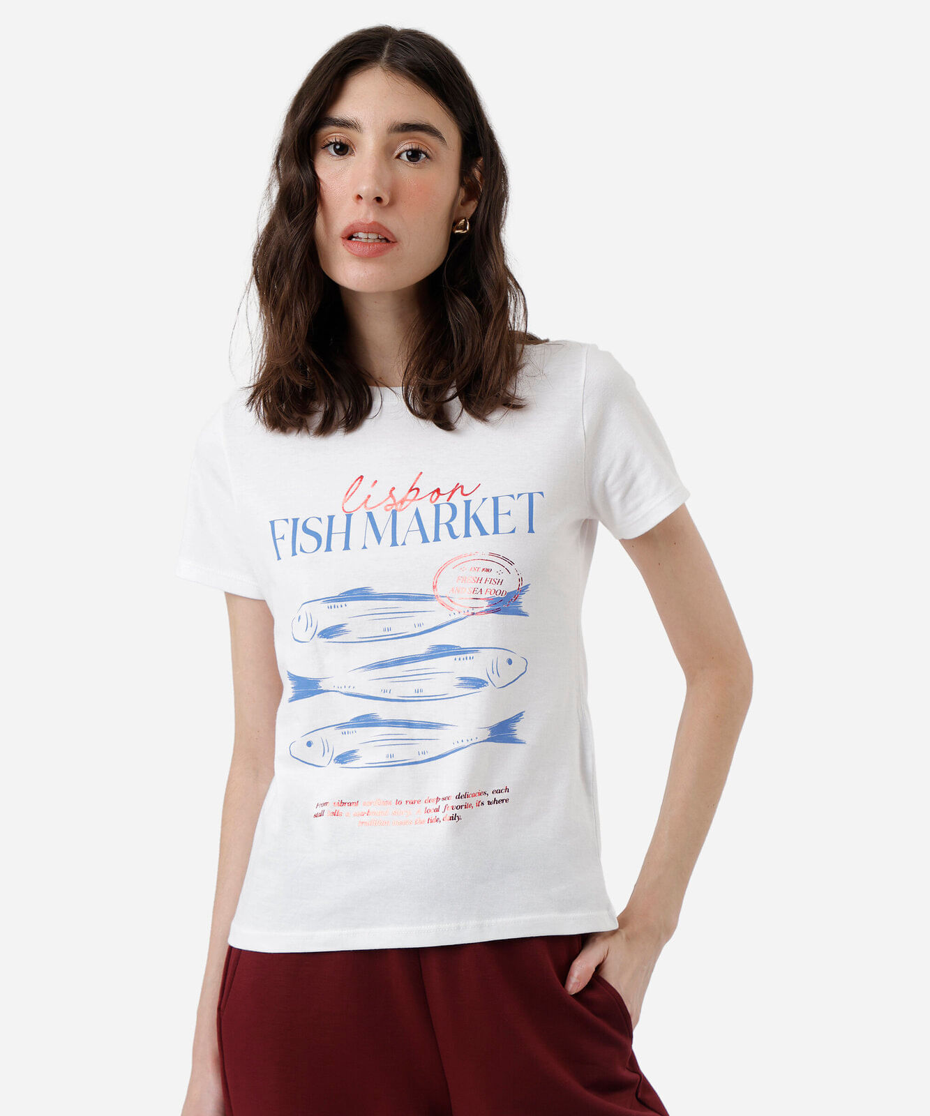 camiseta feminina de algodão fish market off white