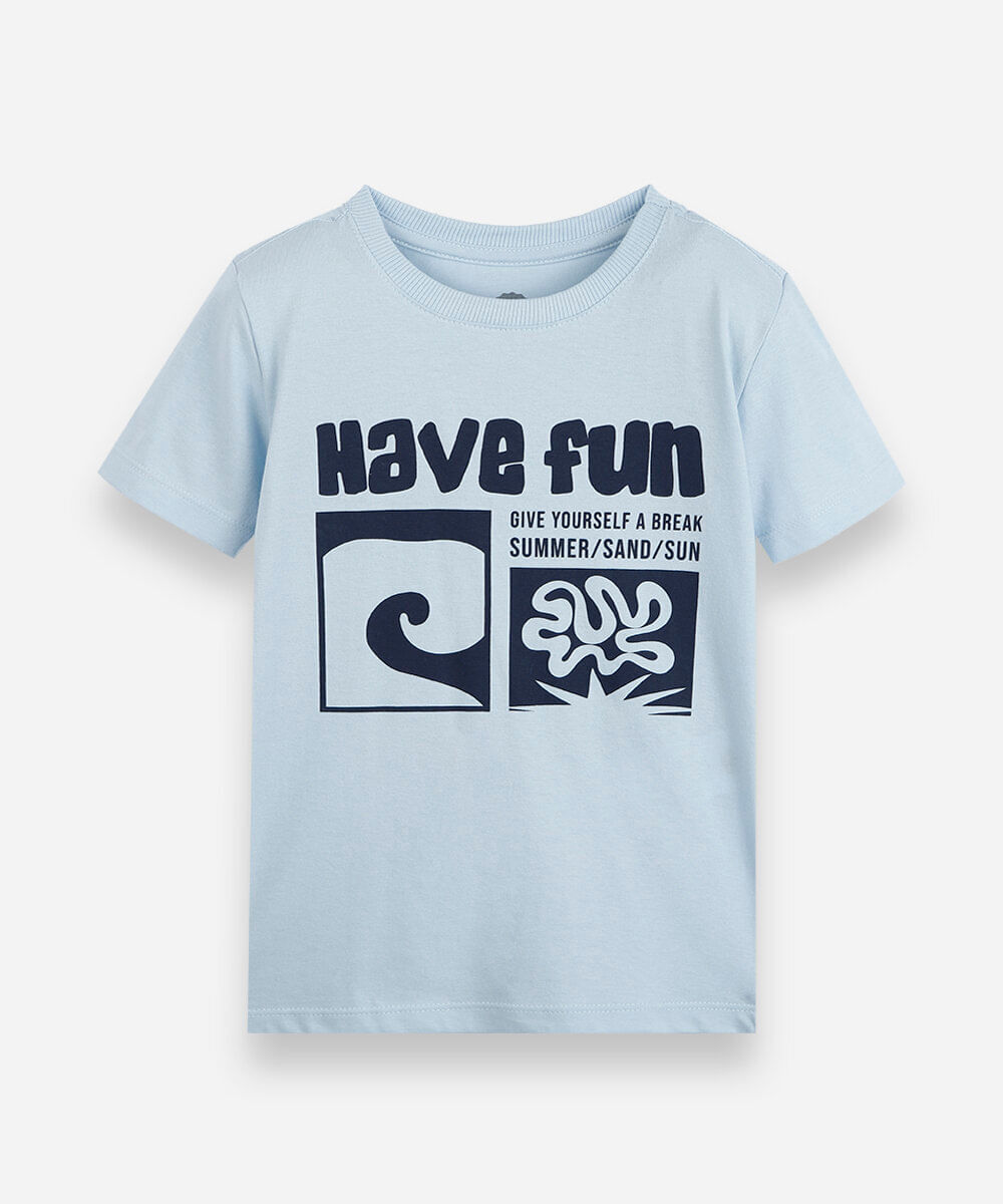 camiseta infantil de algodão manga curta estampada azul