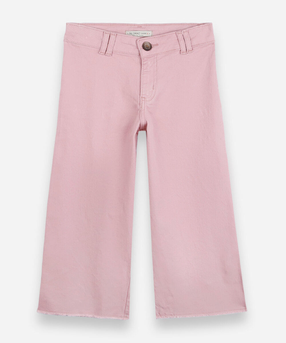 calça infantil de sarja com barra a fio rosa