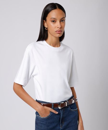camiseta box fit feminina de algodão peruano mindset branca G