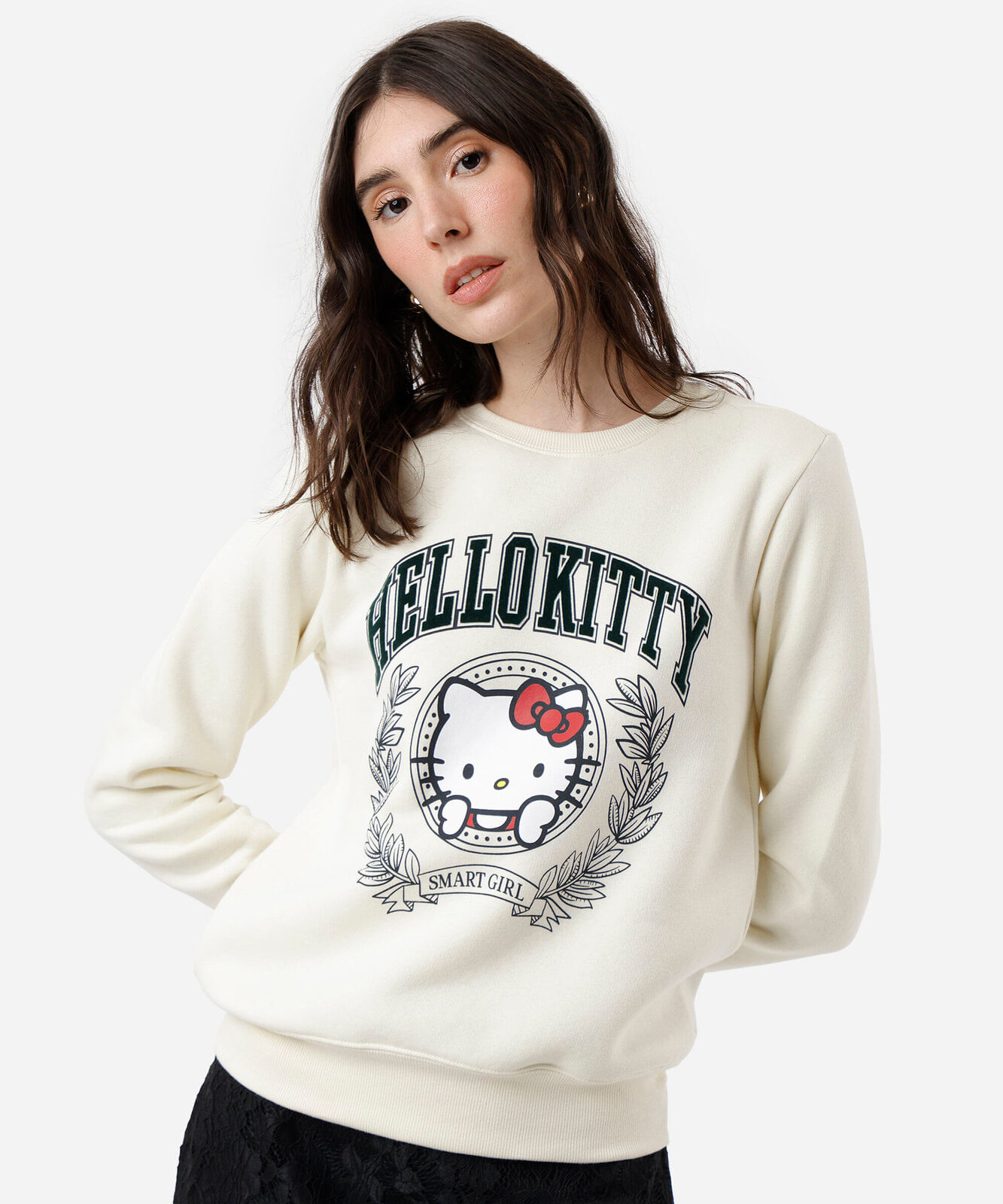 blusão de moletom feminino hello kitty bege