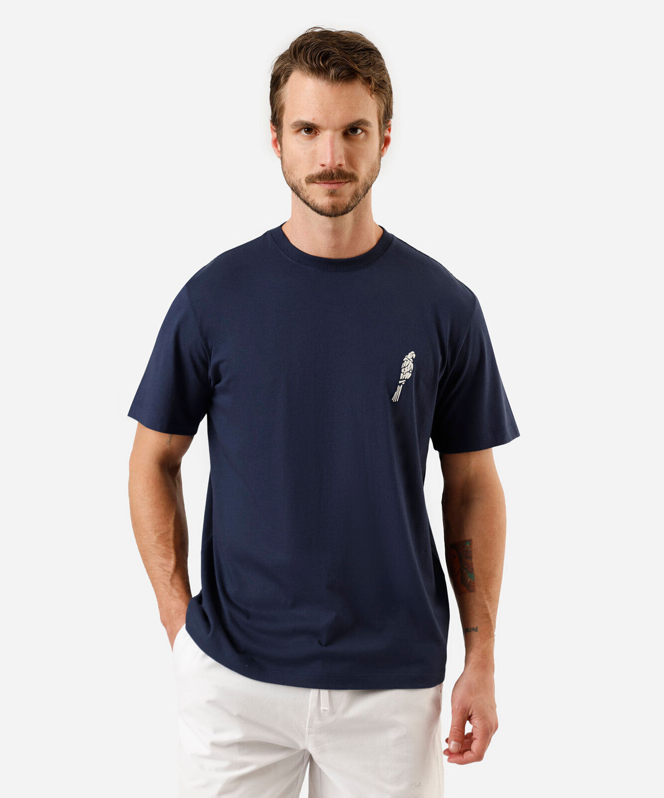 camiseta masculina de algodão manga curta estampada azul