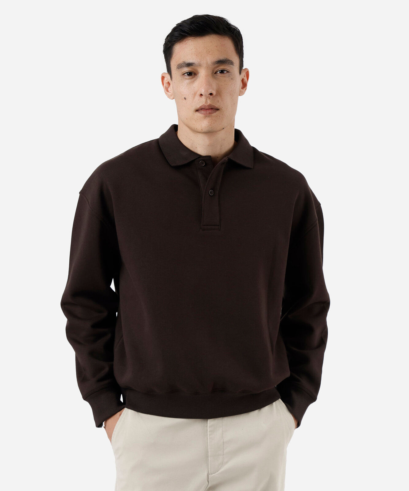 blusão oversized masculino de moletom com gola marrom