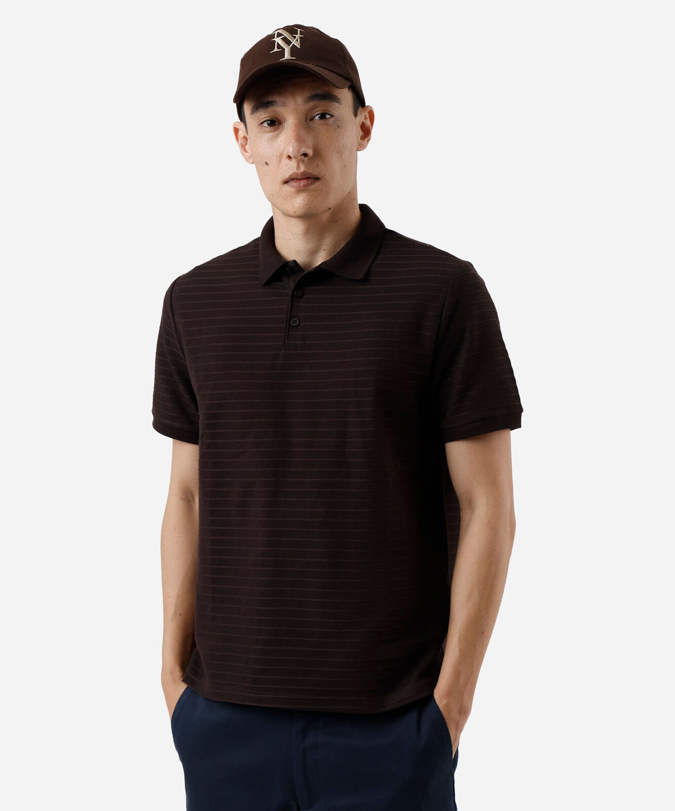 polo masculina com algodão manga curta texturizada marrom