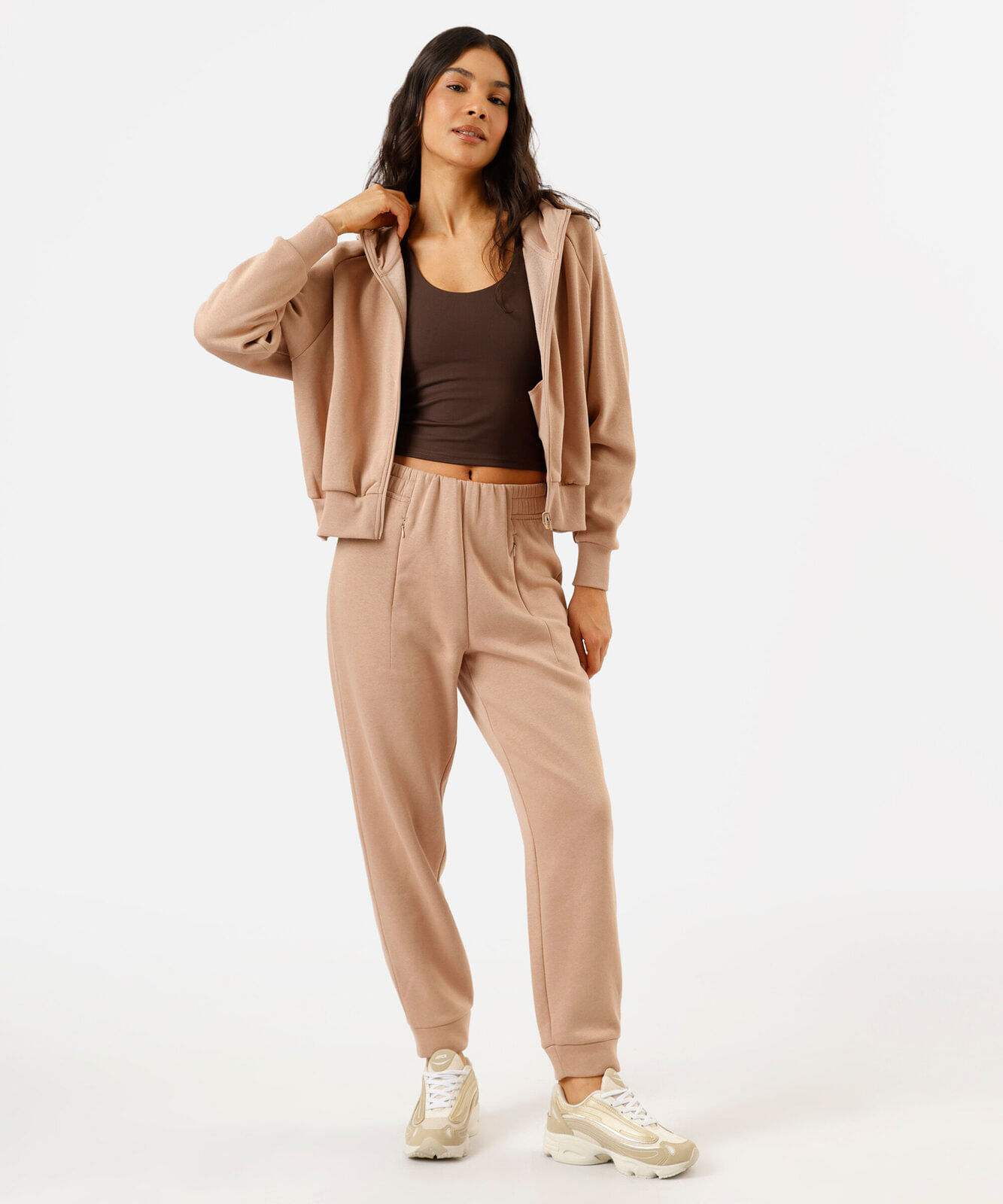 calça jogger feminina de moletom esportiva bege