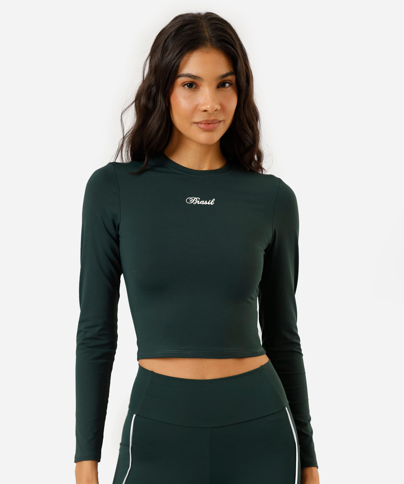 blusa cropped esportiva feminina de poliamida manga longa brasil verde