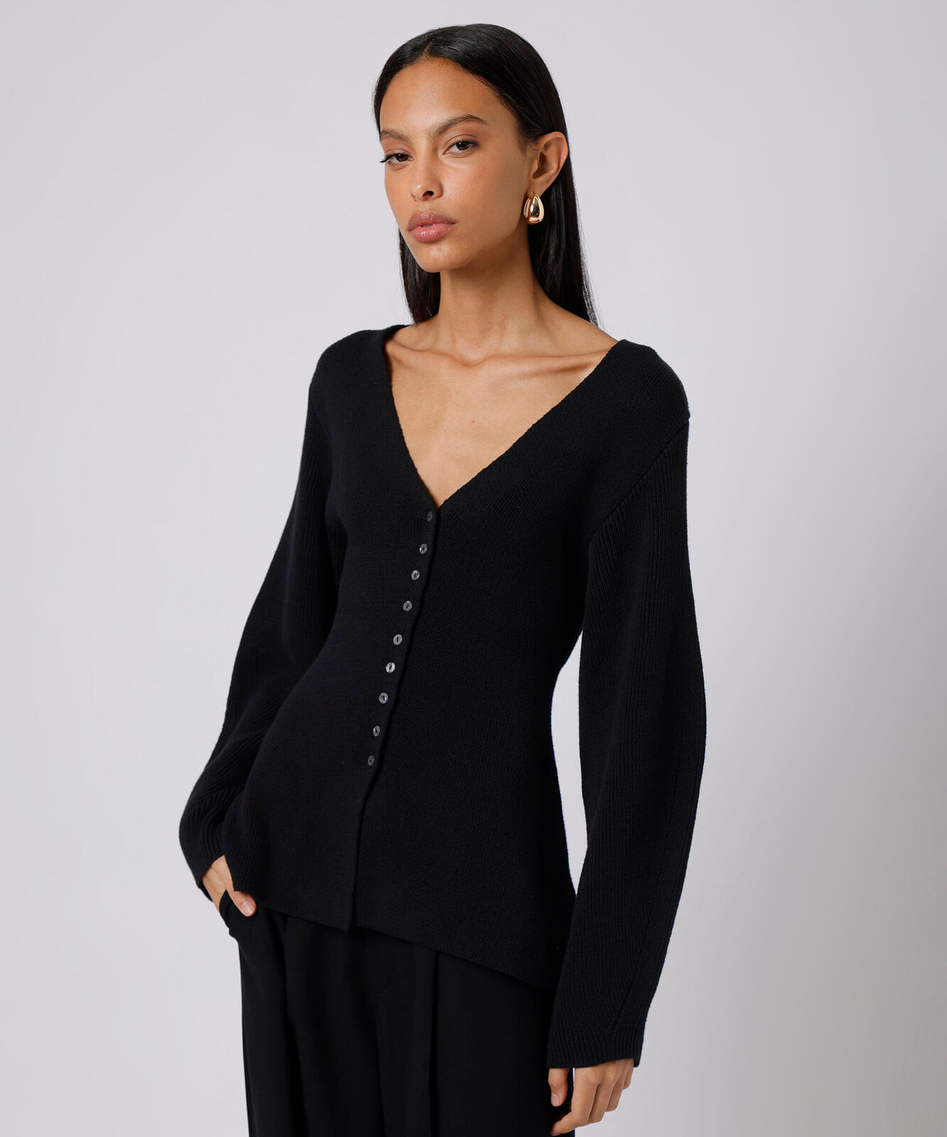 cardigan acinturado feminino de tricot mindset preto
