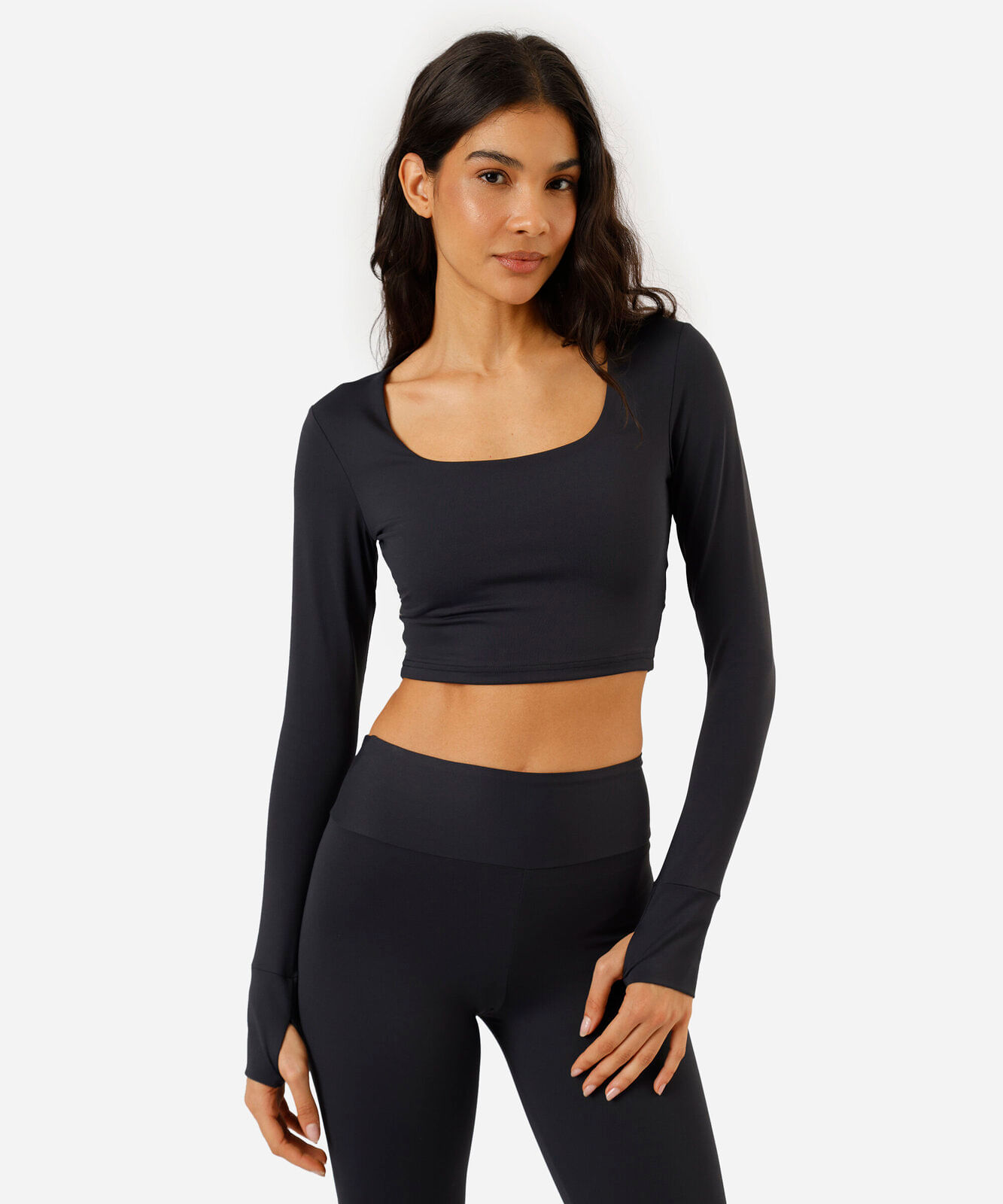 blusa cropped esportiva feminina de poliamida manga longa preta