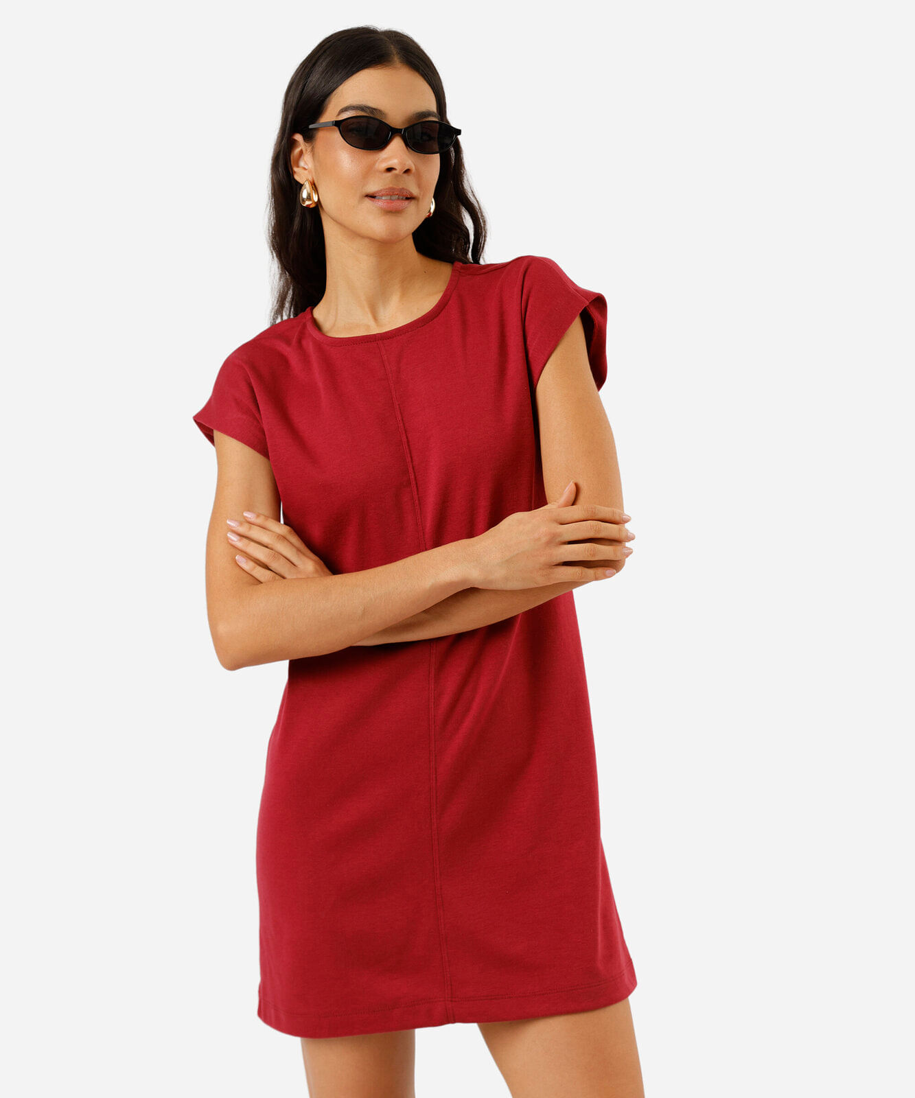 vestido curto feminino de algodão manga curta vermelha