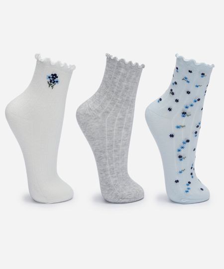 kit 3 pares de meias femininas estampada colorido 34-39