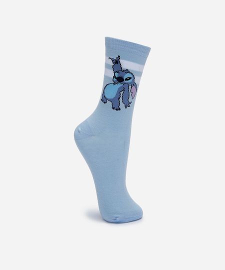 meia feminina cano alto stitch azul 34-39
