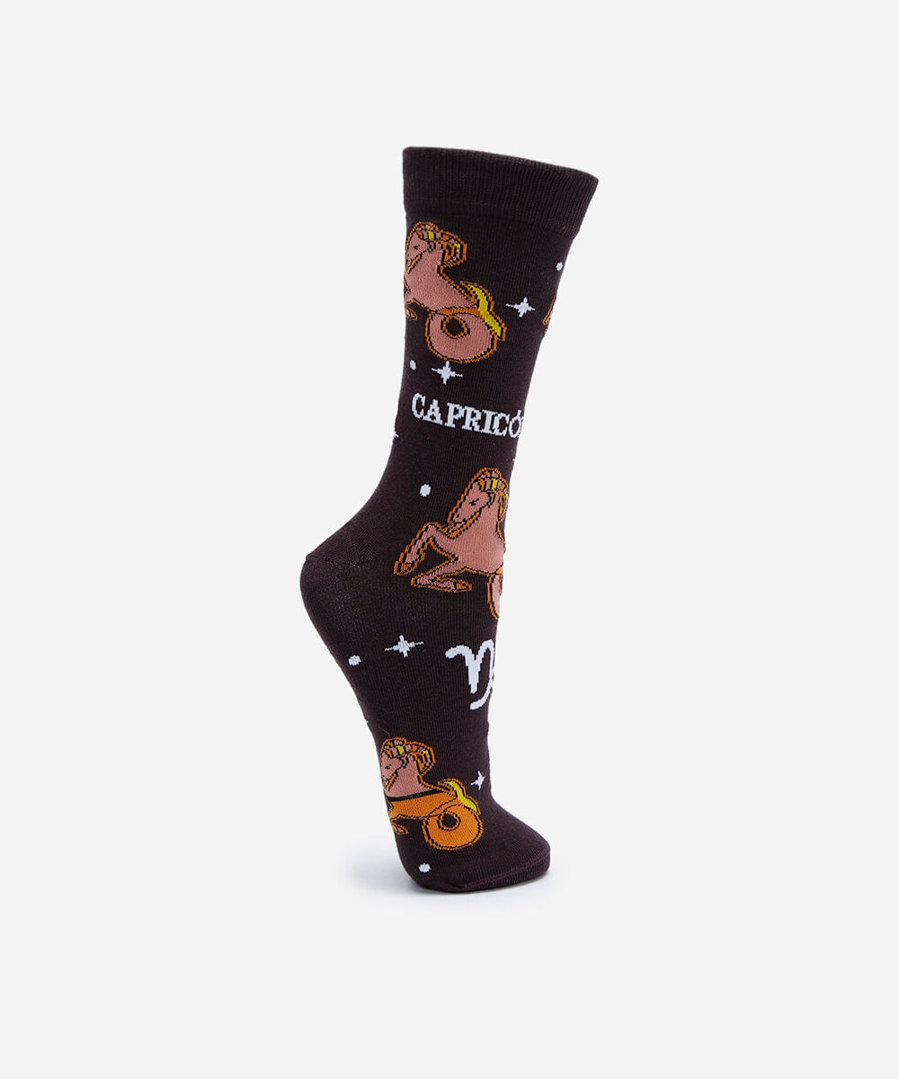 meia masculina cano alto capricórnio marrom