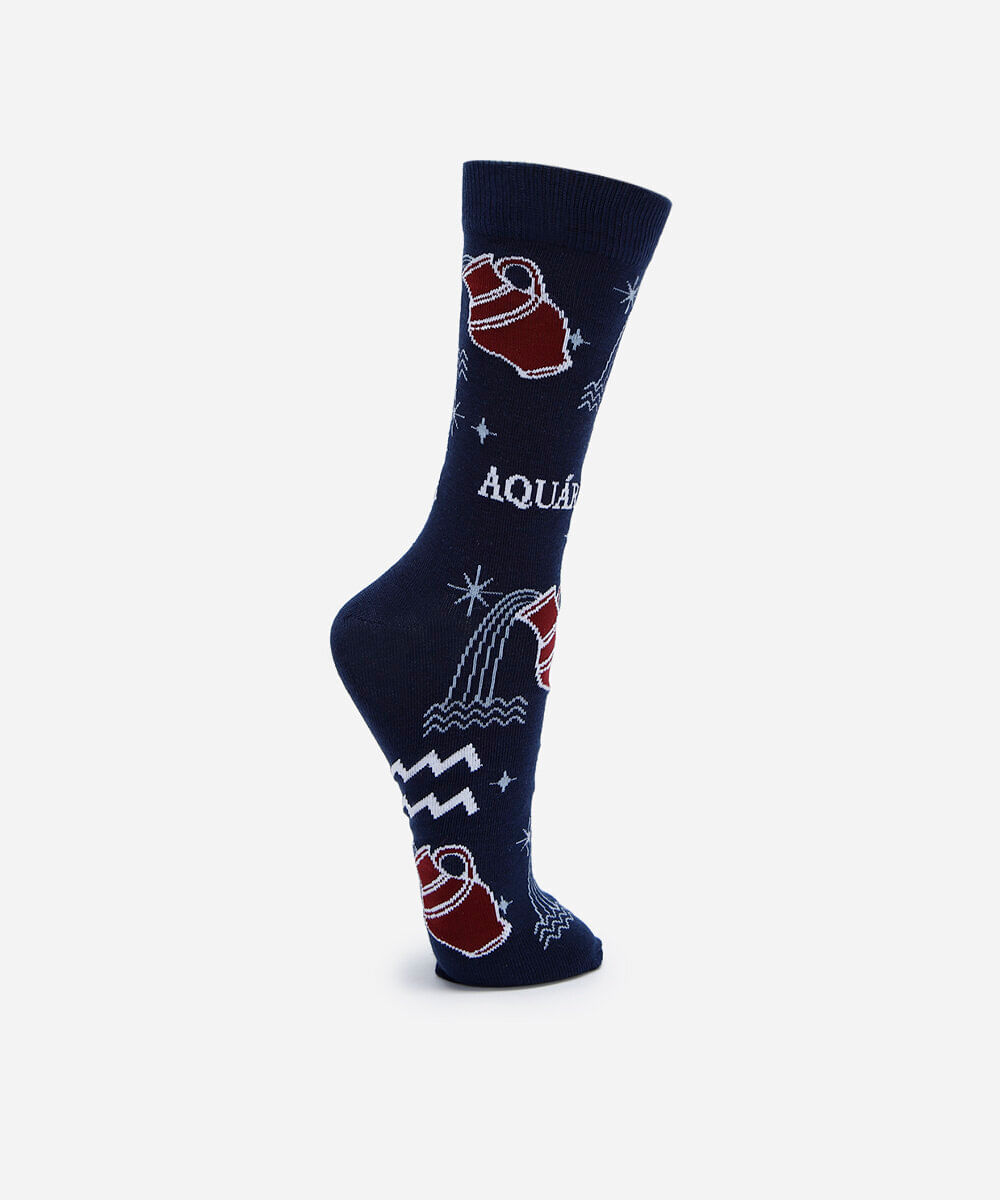 meia masculina cano alto aquário azul