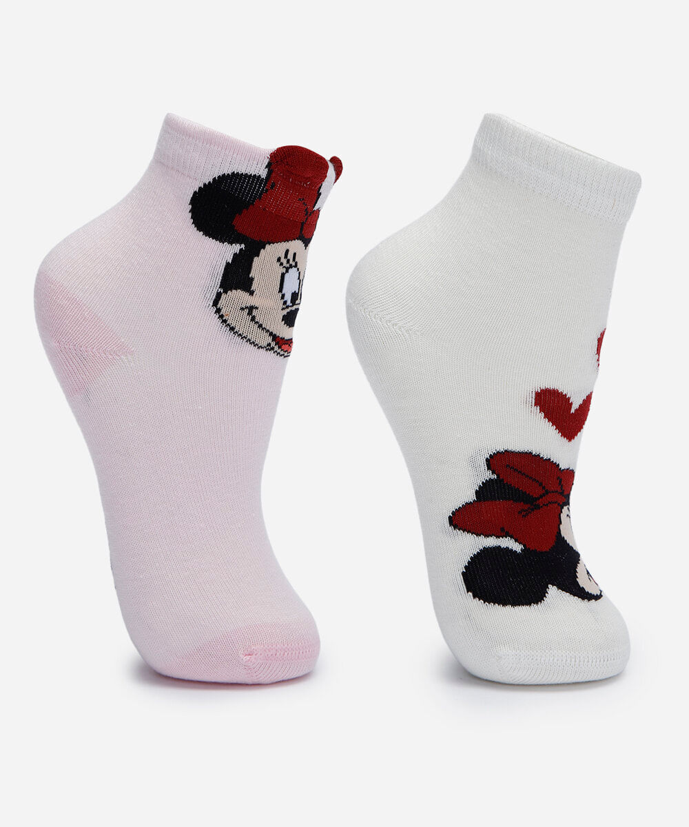 kit 2 pares de meias infantis minnie colorido