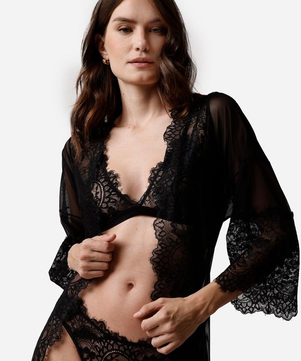 robe curto feminino de tule com renda floral preto M