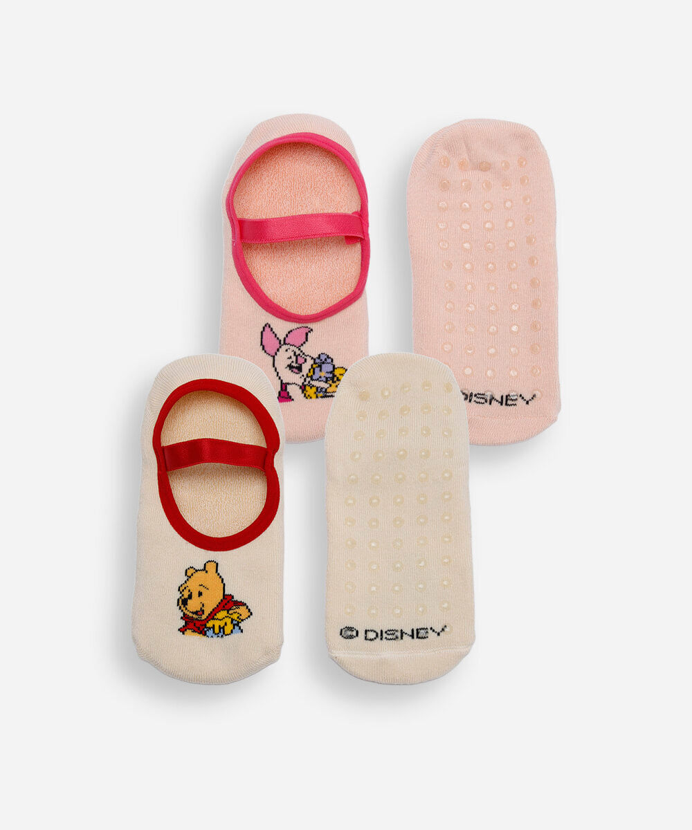 kit de 2 meias sapatilha ursinho pooh colorido