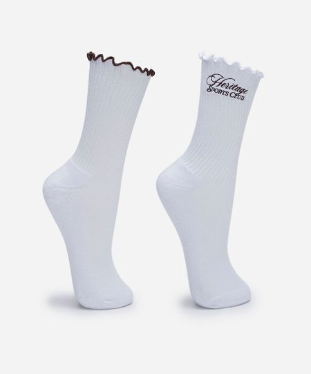 kit de 2 meias femininas cano longo branco 34-39
