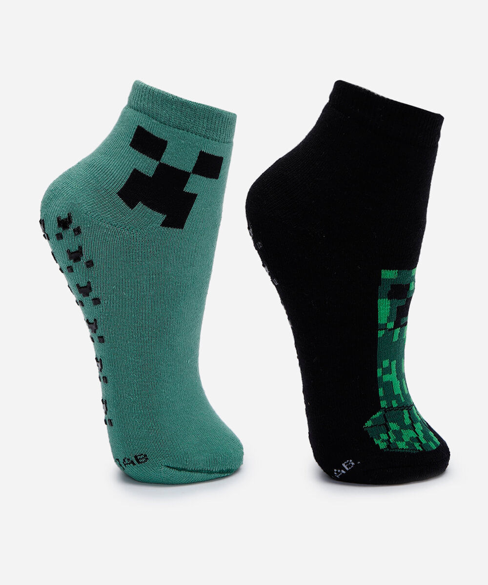 kit de 2 meias infantis minecraft colorido