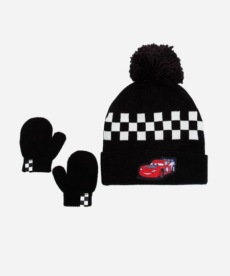 kit infantil touca e luva carros preto UNICO