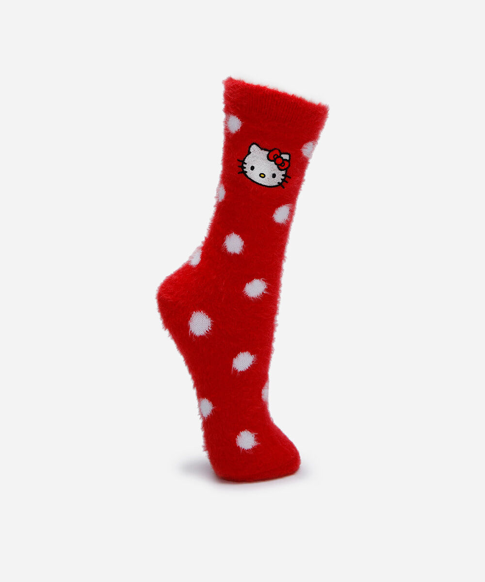meia feminina poá hello kitty vermelho