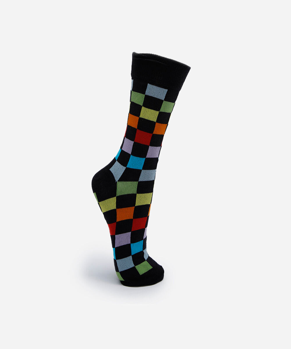 meia masculina cano alto quadriculada colorida
