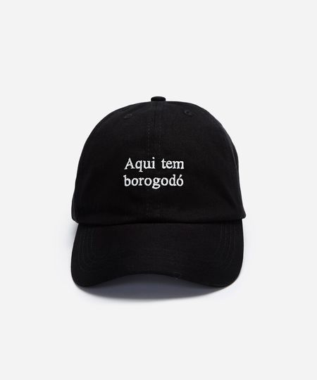 boné aba curva bordado aqui tem borogodó preto UNICO