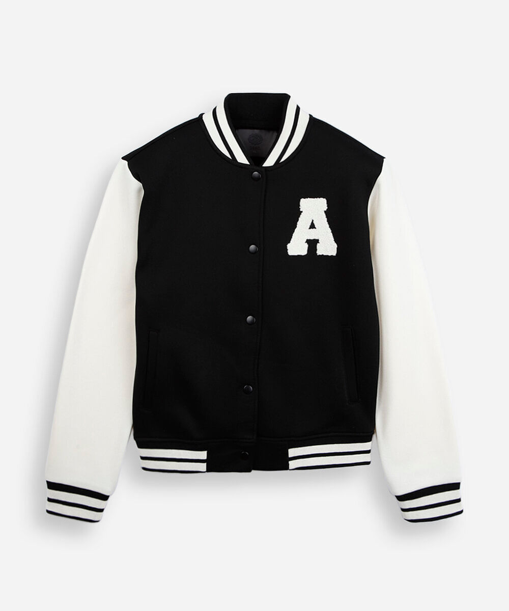 jaqueta bomber oversized juvenil com bordado preta