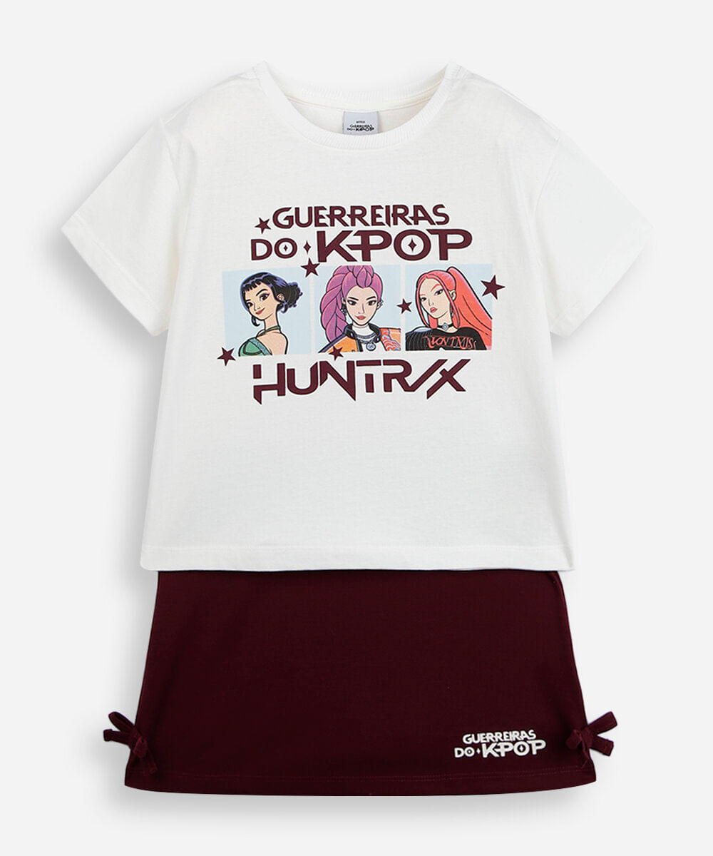 conjunto curto infantil guerreiras do kpop off white