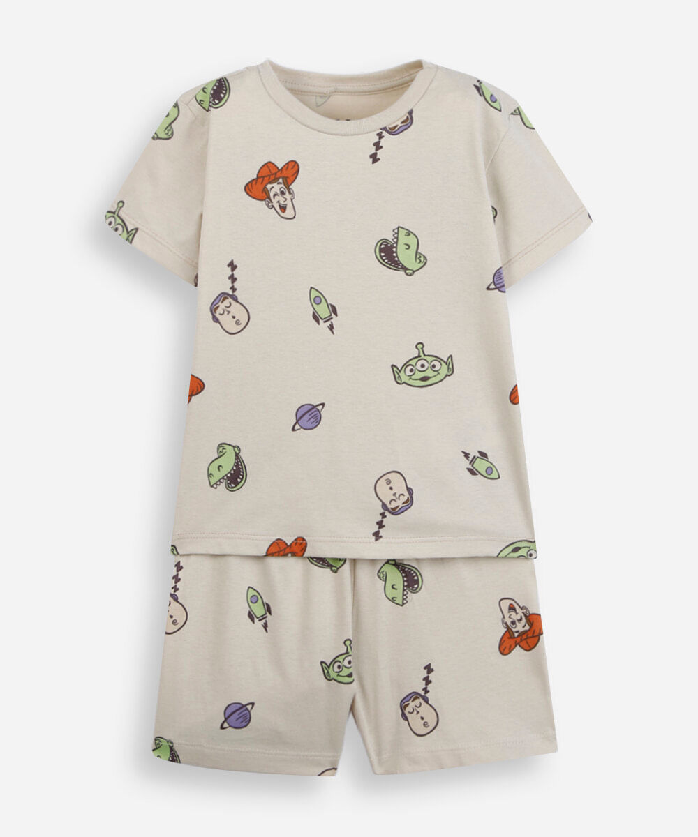 pijama curto infantil de algodão toy story bege