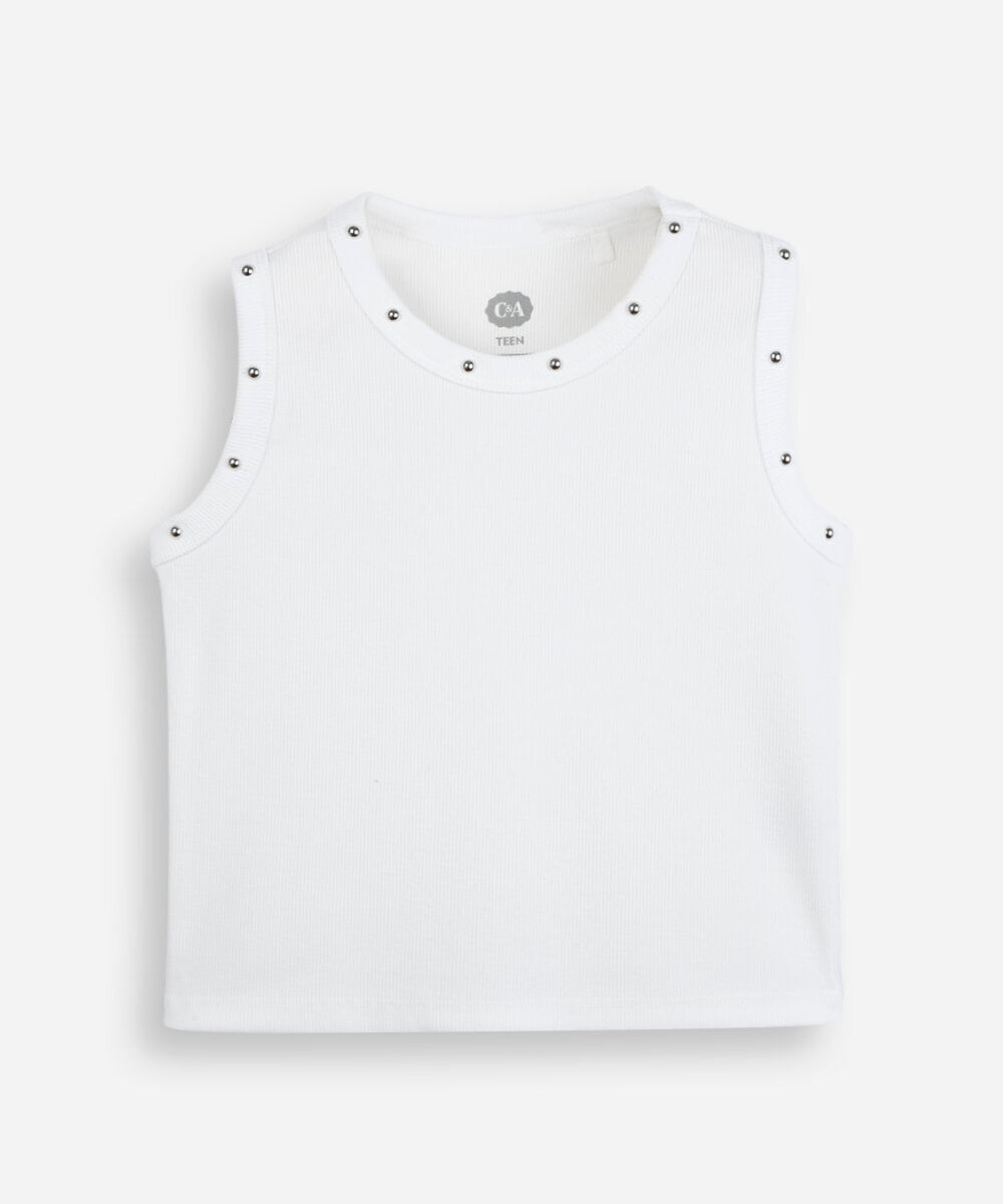 regata juvenil com algodão e tachas canelada off white
