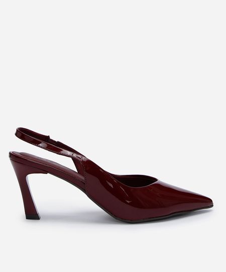 scarpin slingback feminino bico fino salto alto vinho 39