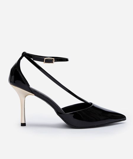 scarpin bico fino salto alto preto 36