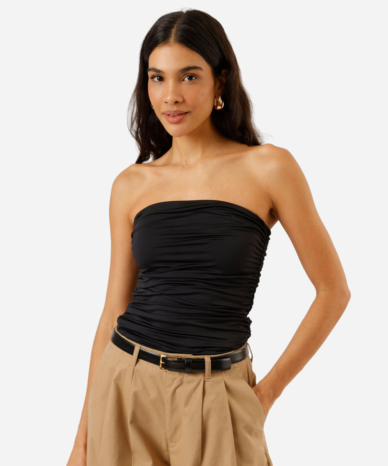cropped feminino drapeado em malha preto