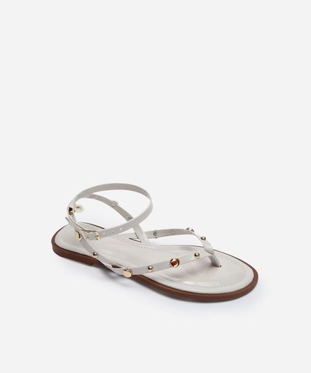 rasteirinha flat com tiras finas e tachas off white 34