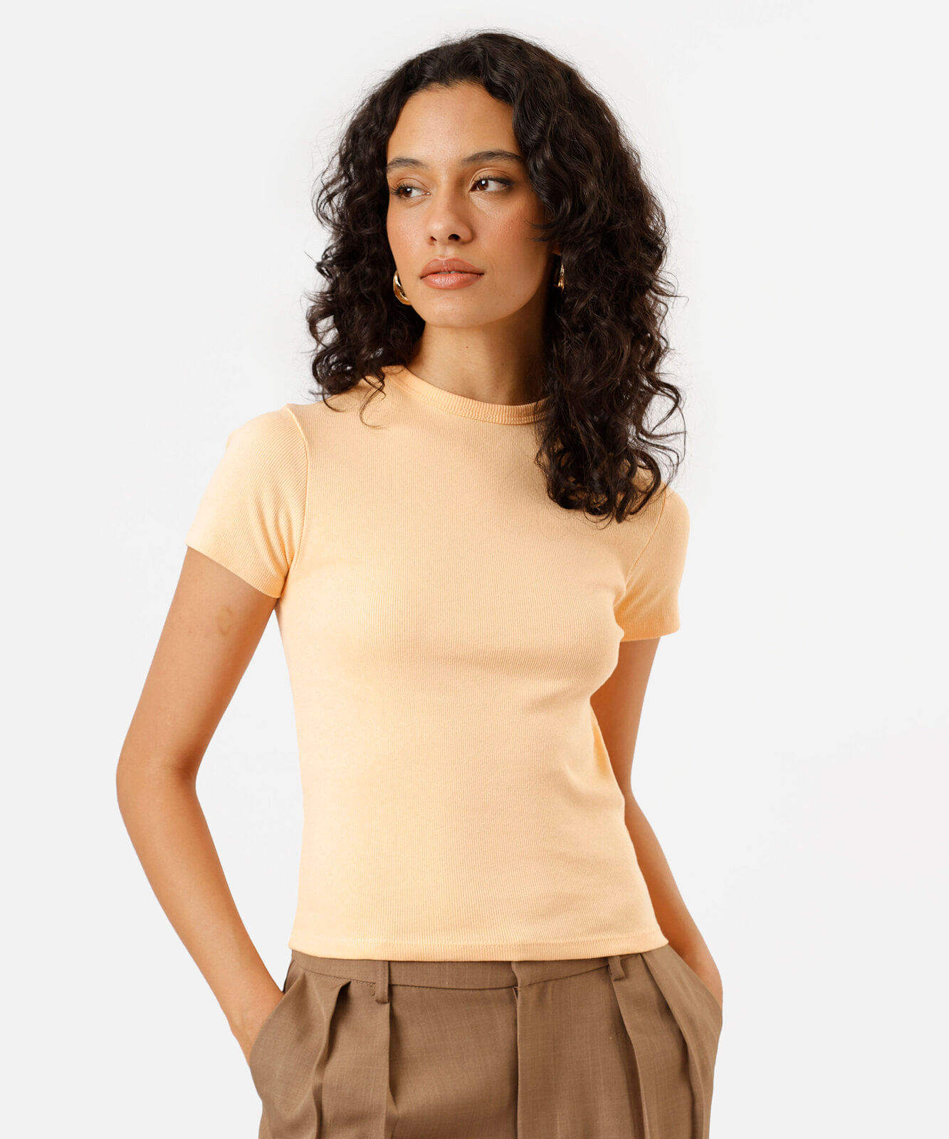 blusa feminina de algodão canelada manga curta laranja