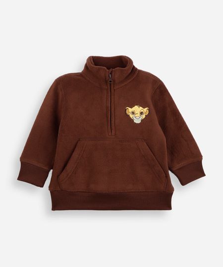 blusão infantil de fleece gola alta simba marrom 4