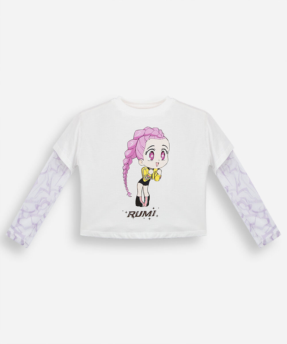 blusa infantil de algodão com tule guerreiras do kpop off white