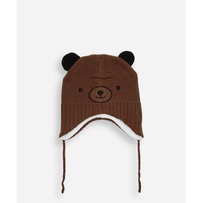 gorro infantil urso de tricot marrom