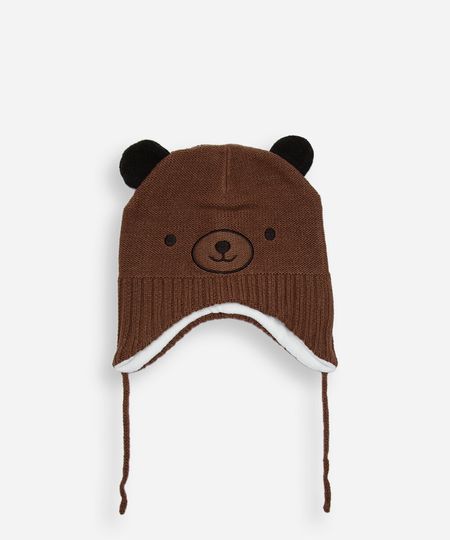 gorro infantil urso de tricot marrom UNICO