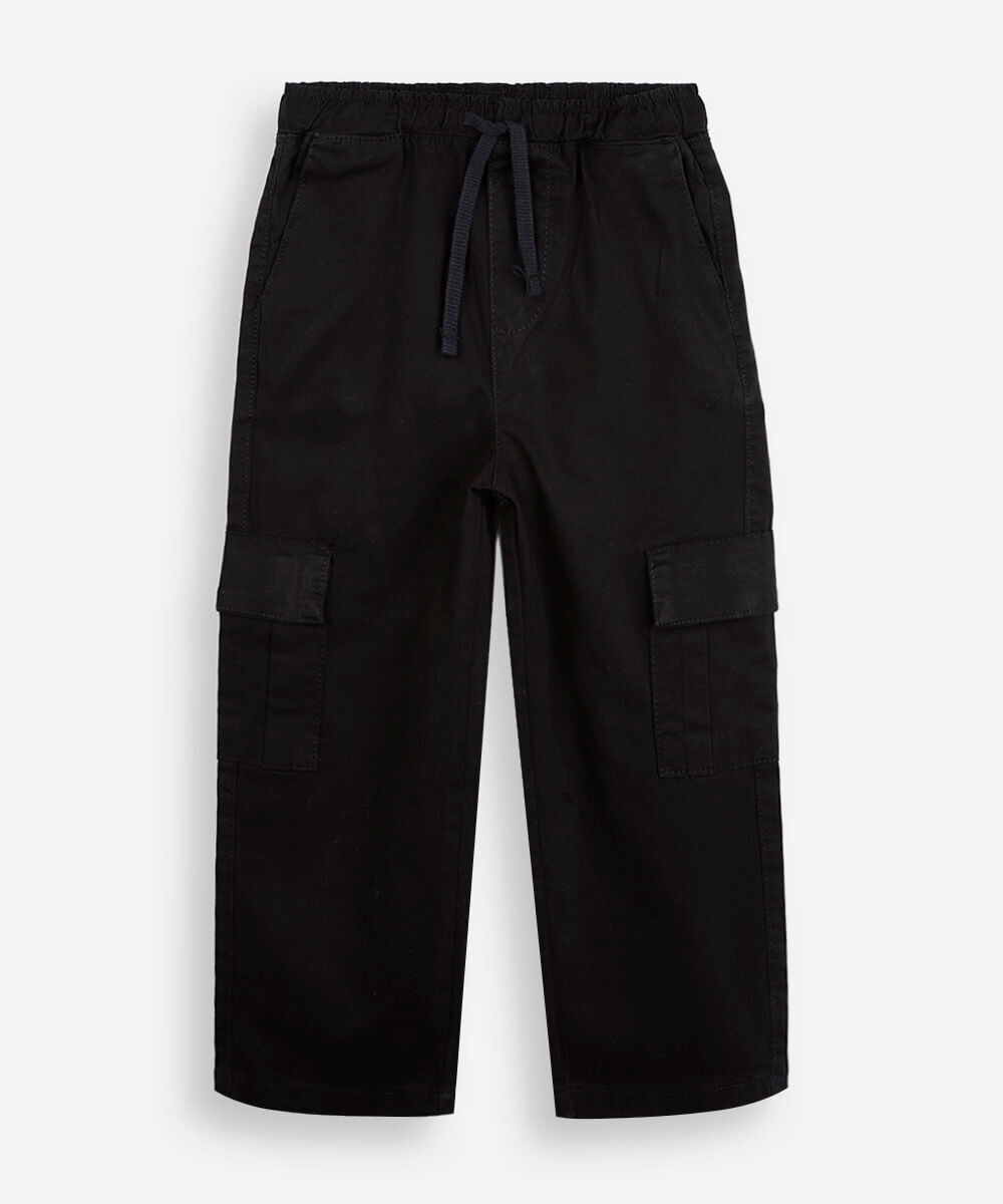 calça cargo de algodão infantil preta
