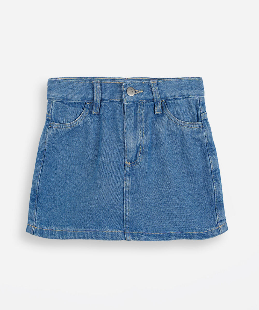 short saia infantil jeans azul