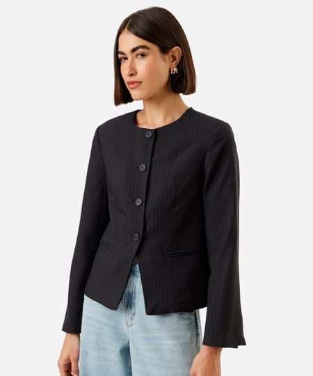 blazer de alfaiataria feminino risca de giz azul PP